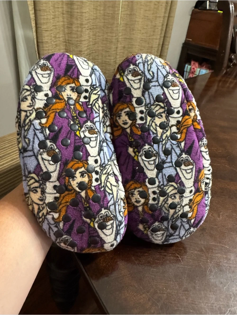 Girls Purple Frozen Character Sherpa-Lined Slip-On Slippers